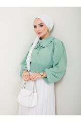 Kadın Ayrobin Bebe Yaka Tesettür Bluz Yeşil - XL