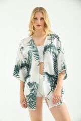 Kadın Palmiye Güpür Detaylı Viskon Kimono Yeşil - S