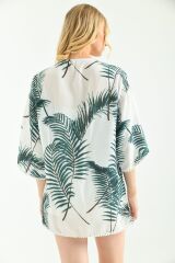 Kadın Palmiye Güpür Detaylı Viskon Kimono Yeşil - S