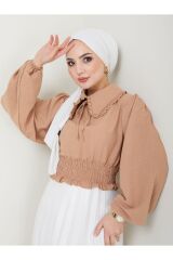 Kadın Ayrobin Bebe Yaka Tesettür Bluz Bej - 2XL