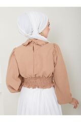 Kadın Ayrobin Bebe Yaka Tesettür Bluz Bej - 2XL
