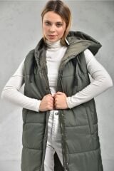 Kapüşonlu Şişme Yelek Haki - XL