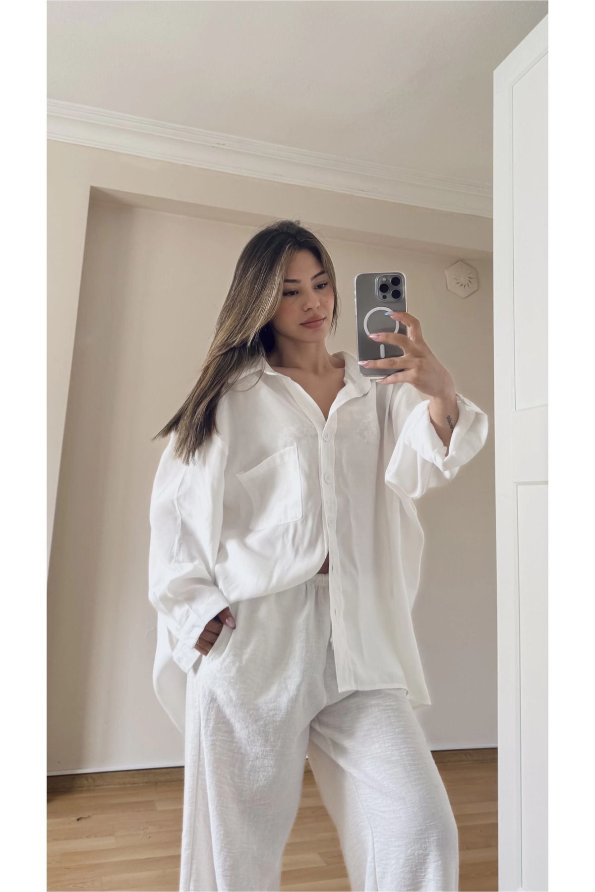 Kadın Oversize Modal Gömlek Beyaz - XL