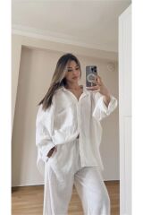 Kadın Oversize Modal Gömlek Beyaz - XL