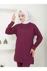 Kadın Fitilli Kumaş İkili Tesettür Takım MÜRDÜM - 2XL