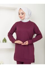 Kadın Fitilli Kumaş İkili Tesettür Takım MÜRDÜM - 2XL