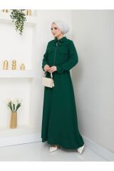 Kadın Fermuarlı Yaka Kemer Detaylı Etekli Takım ZÜMRÜT - 48