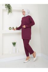 Kadın Fitilli Kumaş İkili Tesettür Takım MÜRDÜM - XL