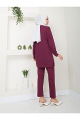 Kadın Fitilli Kumaş İkili Tesettür Takım MÜRDÜM - XL