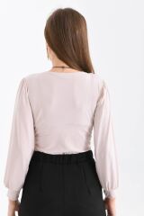 Kadın Dantel Detaylı Zıbınlı Bluz PUDRA - L
