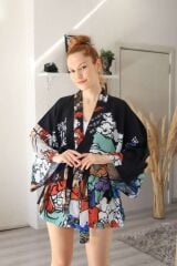 Beyaz Yakuza Kimono Siyah - L