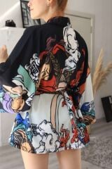 Beyaz Yakuza Kimono Siyah - S