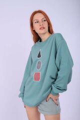 Beyaz Shapes Nakışlı Sweatshirt mint - L