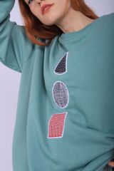 Beyaz Shapes Nakışlı Sweatshirt mint - L