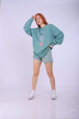Beyaz Shapes Nakışlı Sweatshirt mint - L