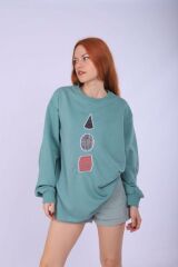 Beyaz Shapes Nakışlı Sweatshirt mint - L