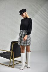 Ekose Desenli Beli Lastikli Mini Etek