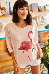 Kadın Pudra Pembe Flamingo Boyfriend T-Shirt