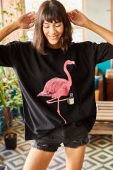 Kadın Pudra Pembe Flamingo Boyfriend T-Shirt
