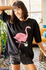 Kadın Pudra Pembe Flamingo Boyfriend T-Shirt