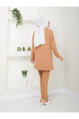 Kadın Fitilli Kumaş İkili Tesettür Takım Bej - XL