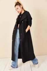 Kadın Şal Yaka Düğmeli Trençkot Siyah - 40