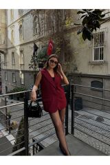 Kadın Kapaklı Astarlı Blazer Yelek Bordo - L