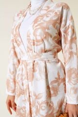 Kadın Desenli Bürümcük Kimono Takım Bej - 2XL