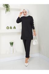 Kadın Fitilli Kumaş İkili Tesettür Takım Siyah - XL