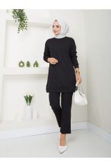 Kadın Fitilli Kumaş İkili Tesettür Takım Siyah - XL
