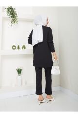 Kadın Fitilli Kumaş İkili Tesettür Takım Siyah - XL