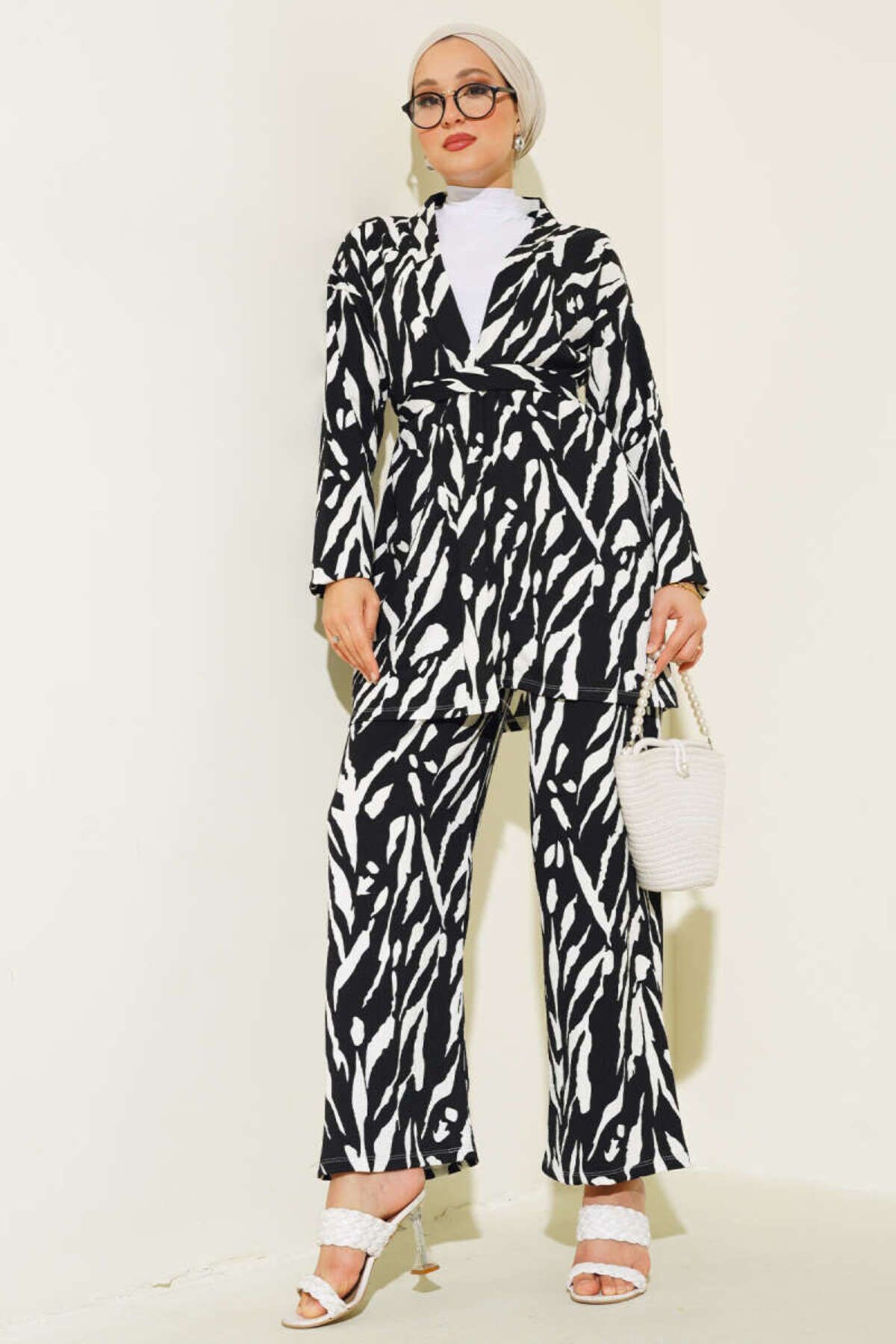 Kadın Desenli Bürümcük Kimono Takım Siyah - 2XL