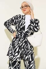 Kadın Desenli Bürümcük Kimono Takım Siyah - XL