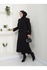Kadın Astarlı Kaşe Kaban Siyah - M