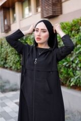 Kadın Kapüşonlu Ayrobin Kap Hırka Siyah - 36