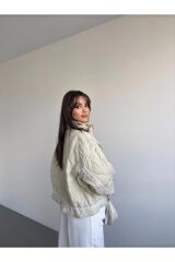 Kadın Kapitone Oversize Mont Bej - S