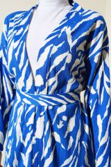 Kadın Desenli Bürümcük Kimono Takım Mavi - S