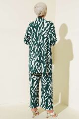 Kadın Desenli Bürümcük Kimono Takım Yeşil - 2XL
