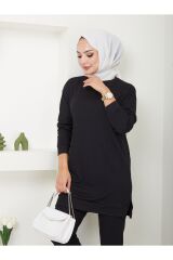 Kadın Fitilli Kumaş İkili Tesettür Takım Siyah - 2XL