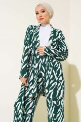Kadın Desenli Bürümcük Kimono Takım Yeşil - S