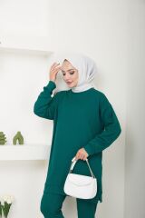 Kadın Fitilli Kumaş İkili Tesettür Takım ZÜMRÜT - L
