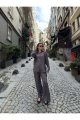 Kadın Salaş Keten İkili Takım Füme - L/XL