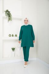 Kadın Fitilli Kumaş İkili Tesettür Takım ZÜMRÜT - 2XL
