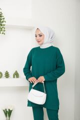 Kadın Fitilli Kumaş İkili Tesettür Takım ZÜMRÜT - 2XL
