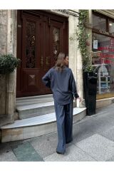 Kadın Salaş Keten İkili Takım Lacivert - M