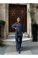 Kadın Salaş Keten İkili Takım Lacivert - M