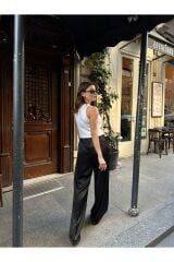 Kadın Saten Kumaş Palazzo Pantolon Siyah - S
