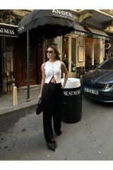 Kadın Saten Kumaş Palazzo Pantolon Siyah - S