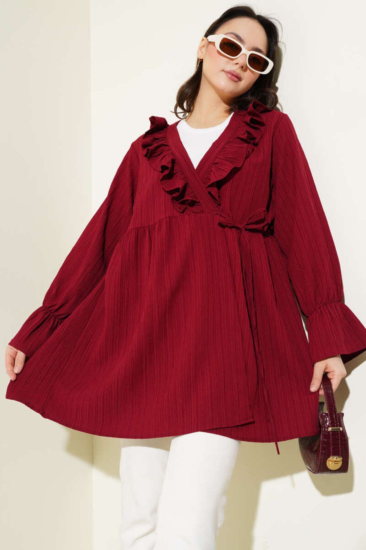 Kadın Fırfırlı Bağlamalı Kimono