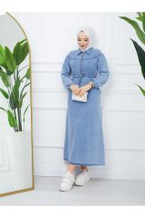 Kadın Tesettür Kot Elbise Mavi - 44